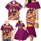Brisbane Broncos Rugby Mascot Family Matching Mermaid Dress and Hawaiian Shirt Fierce Athlete Graphic in Sports Style
