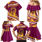 Brisbane Broncos Rugby Mascot Family Matching Mermaid Dress and Hawaiian Shirt Fierce Athlete Graphic in Sports Style