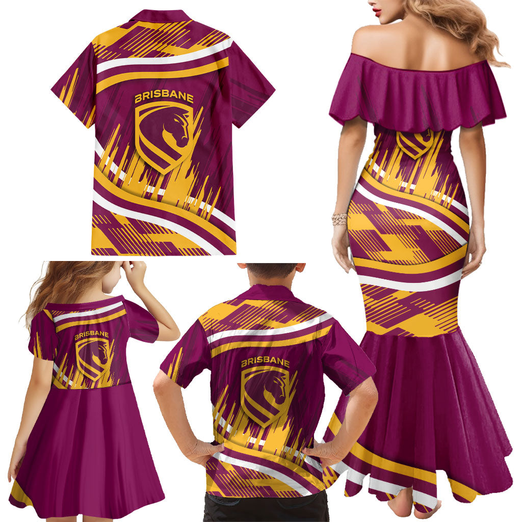 Brisbane Broncos Rugby Mascot Family Matching Mermaid Dress and Hawaiian Shirt Fierce Athlete Graphic in Sports Style