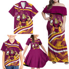 Brisbane Broncos Rugby Mascot Family Matching Off Shoulder Maxi Dress and Hawaiian Shirt Fierce Athlete Graphic in Sports Style