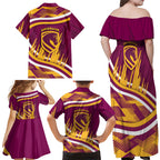 Brisbane Broncos Rugby Mascot Family Matching Off Shoulder Maxi Dress and Hawaiian Shirt Fierce Athlete Graphic in Sports Style