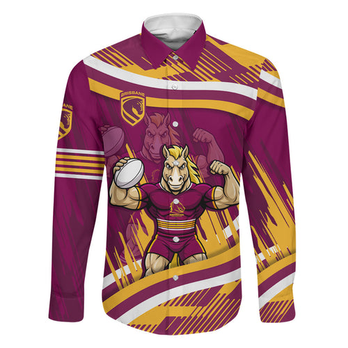 Brisbane Broncos Rugby Mascot Family Matching Off Shoulder Maxi Dress and Hawaiian Shirt Fierce Athlete Graphic in Sports Style