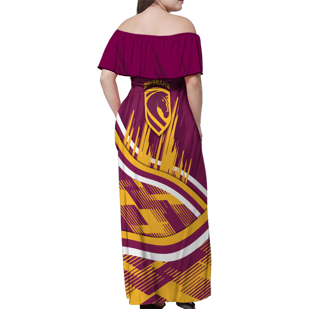 Brisbane Broncos Rugby Mascot Family Matching Off Shoulder Maxi Dress and Hawaiian Shirt Fierce Athlete Graphic in Sports Style