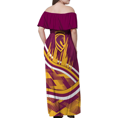 Brisbane Broncos Rugby Mascot Family Matching Off Shoulder Maxi Dress and Hawaiian Shirt Fierce Athlete Graphic in Sports Style