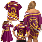 Brisbane Broncos Rugby Mascot Family Matching Off Shoulder Short Dress and Hawaiian Shirt Fierce Athlete Graphic in Sports Style