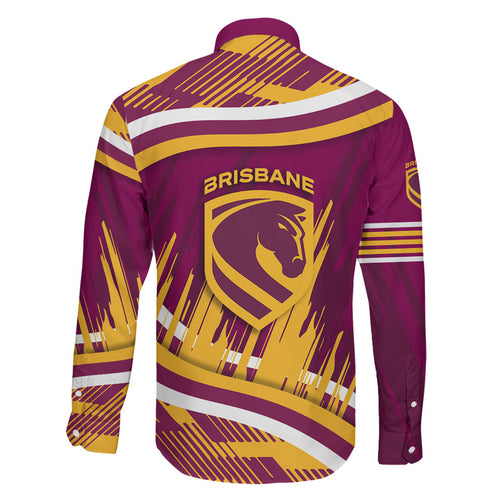 Brisbane Broncos Rugby Mascot Family Matching Off Shoulder Short Dress and Hawaiian Shirt Fierce Athlete Graphic in Sports Style