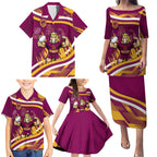 Brisbane Broncos Rugby Mascot Family Matching Puletasi and Hawaiian Shirt Fierce Athlete Graphic in Sports Style