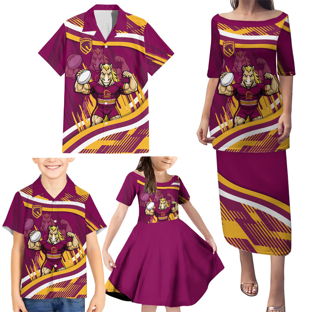 Brisbane Broncos Rugby Mascot Family Matching Puletasi and Hawaiian Shirt Fierce Athlete Graphic in Sports Style