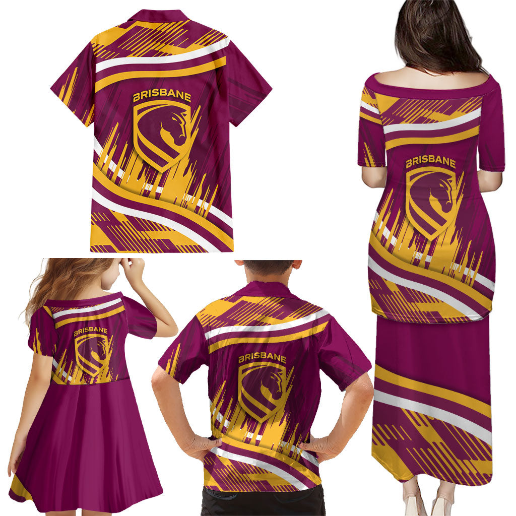 Brisbane Broncos Rugby Mascot Family Matching Puletasi and Hawaiian Shirt Fierce Athlete Graphic in Sports Style