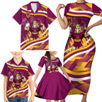 Brisbane Broncos Rugby Mascot Family Matching Short Sleeve Bodycon Dress and Hawaiian Shirt Fierce Athlete Graphic in Sports Style