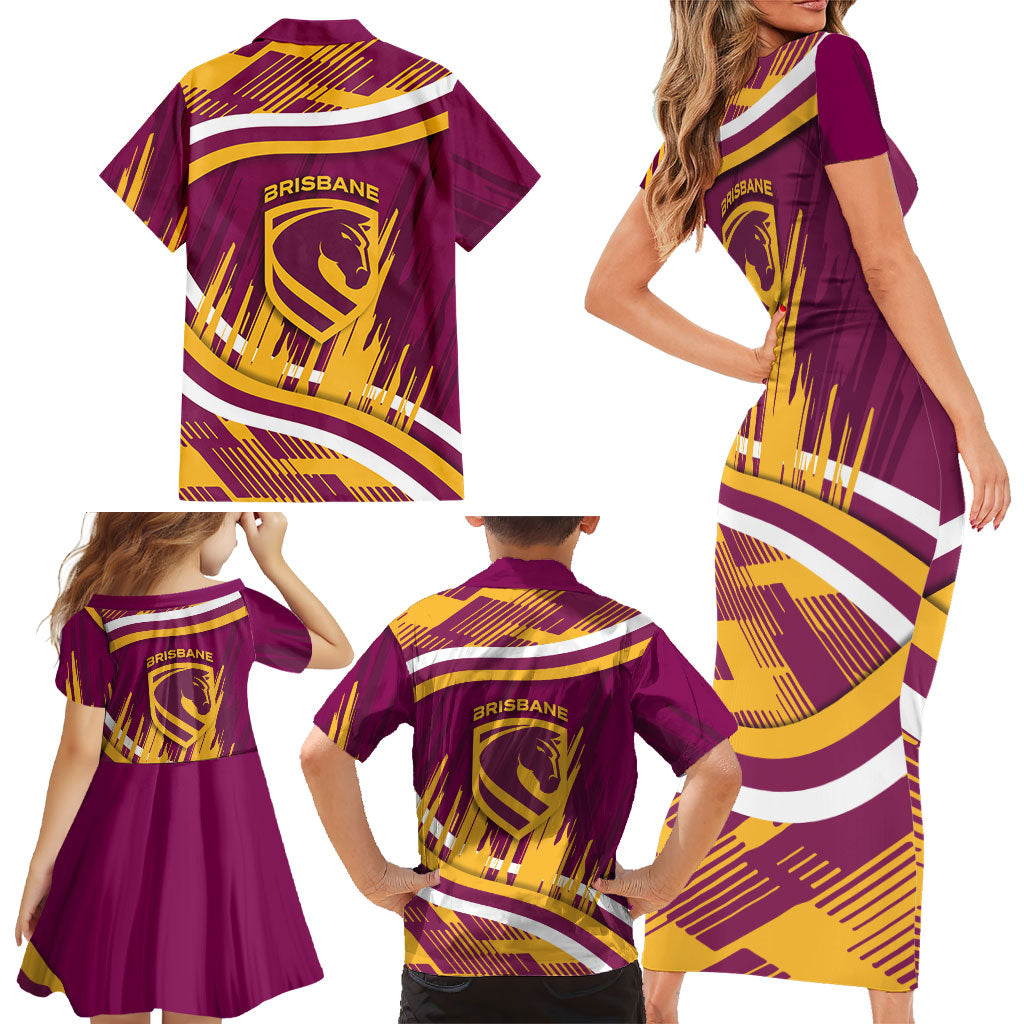 Brisbane Broncos Rugby Mascot Family Matching Short Sleeve Bodycon Dress and Hawaiian Shirt Fierce Athlete Graphic in Sports Style