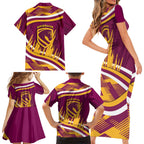 Brisbane Broncos Rugby Mascot Family Matching Short Sleeve Bodycon Dress and Hawaiian Shirt Fierce Athlete Graphic in Sports Style