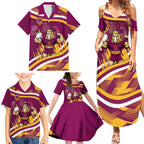 Brisbane Broncos Rugby Mascot Family Matching Summer Maxi Dress and Hawaiian Shirt Fierce Athlete Graphic in Sports Style