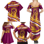 Brisbane Broncos Rugby Mascot Family Matching Summer Maxi Dress and Hawaiian Shirt Fierce Athlete Graphic in Sports Style