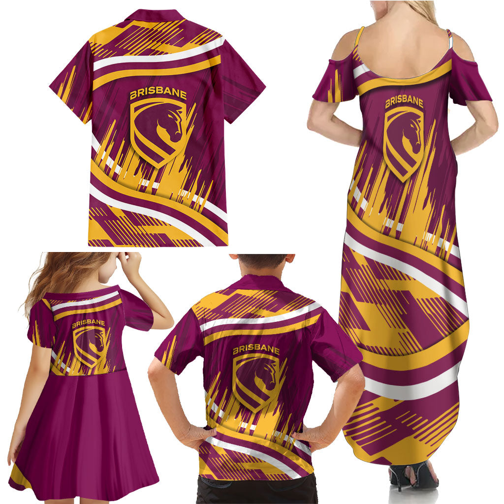 Brisbane Broncos Rugby Mascot Family Matching Summer Maxi Dress and Hawaiian Shirt Fierce Athlete Graphic in Sports Style