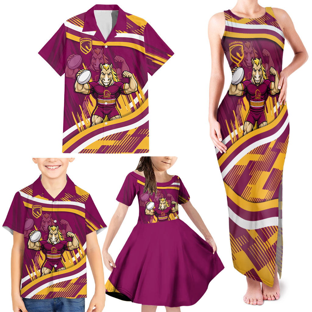 Brisbane Broncos Rugby Mascot Family Matching Tank Maxi Dress and Hawaiian Shirt Fierce Athlete Graphic in Sports Style