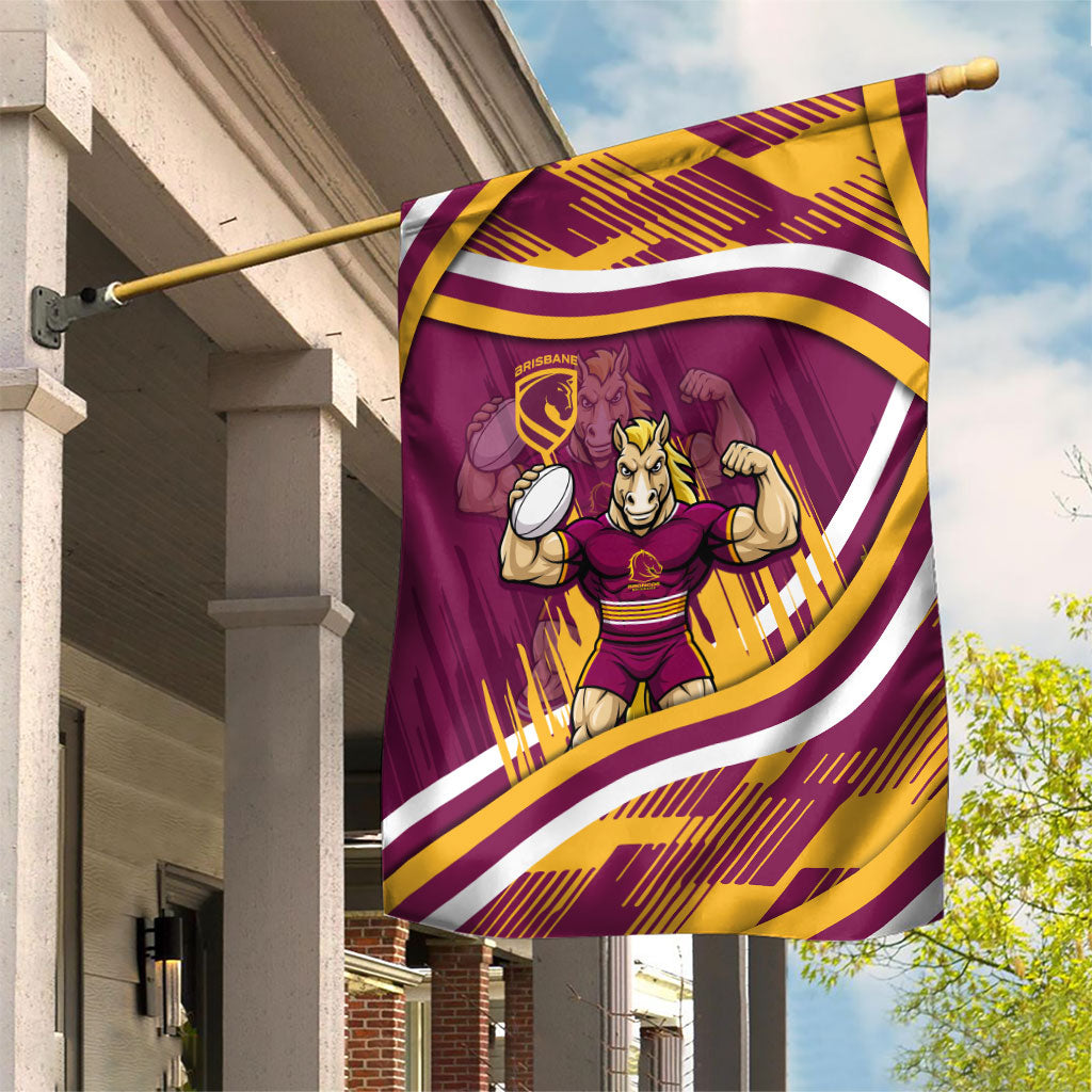 Brisbane Broncos Rugby Mascot Garden Flag Fierce Athlete Graphic in Sports Style