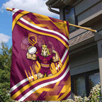 Brisbane Broncos Rugby Mascot Garden Flag Fierce Athlete Graphic in Sports Style