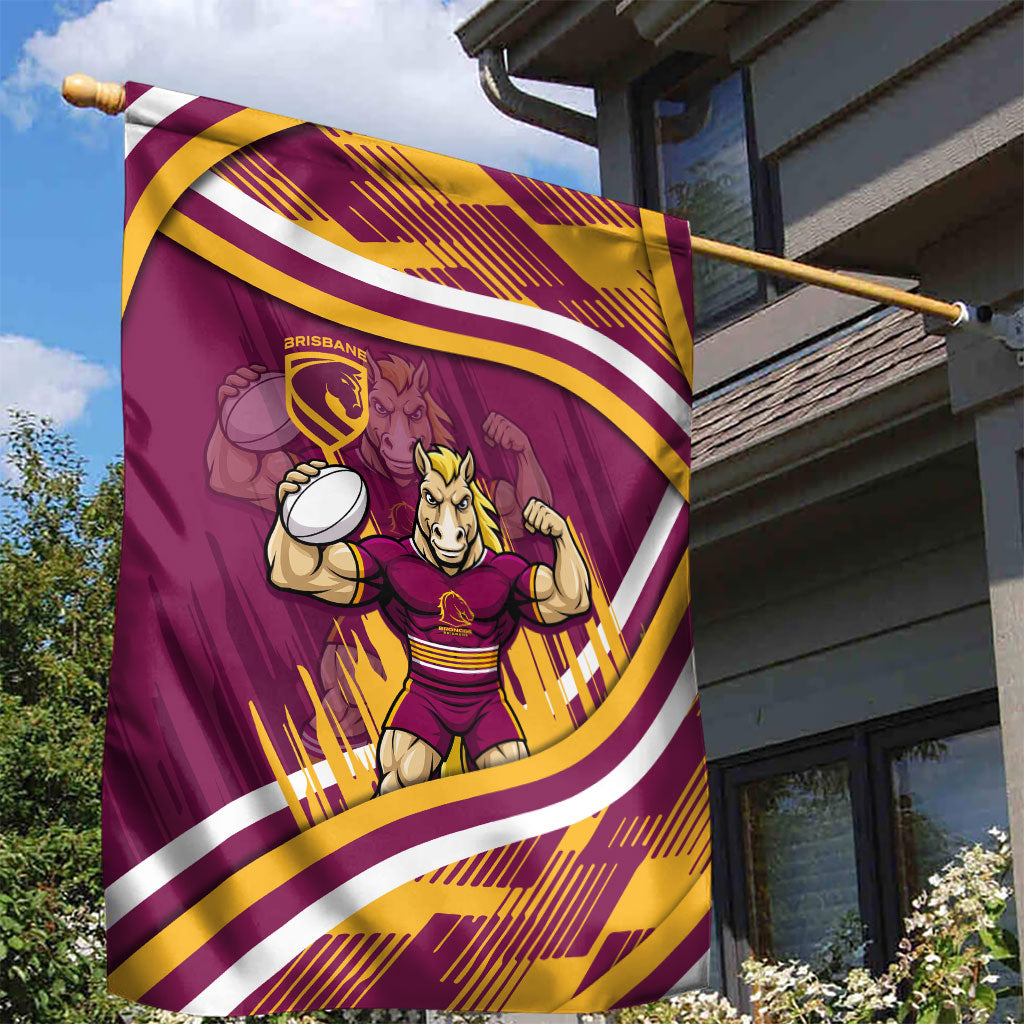 Brisbane Broncos Rugby Mascot Garden Flag Fierce Athlete Graphic in Sports Style