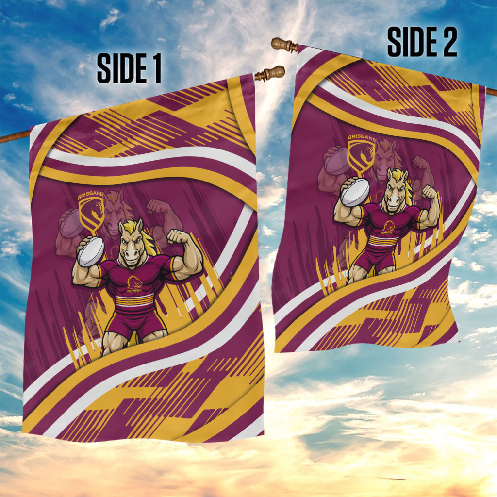 Brisbane Broncos Rugby Mascot Garden Flag Fierce Athlete Graphic in Sports Style