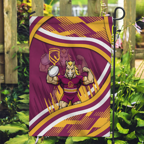 Brisbane Broncos Rugby Mascot Garden Flag Fierce Athlete Graphic in Sports Style