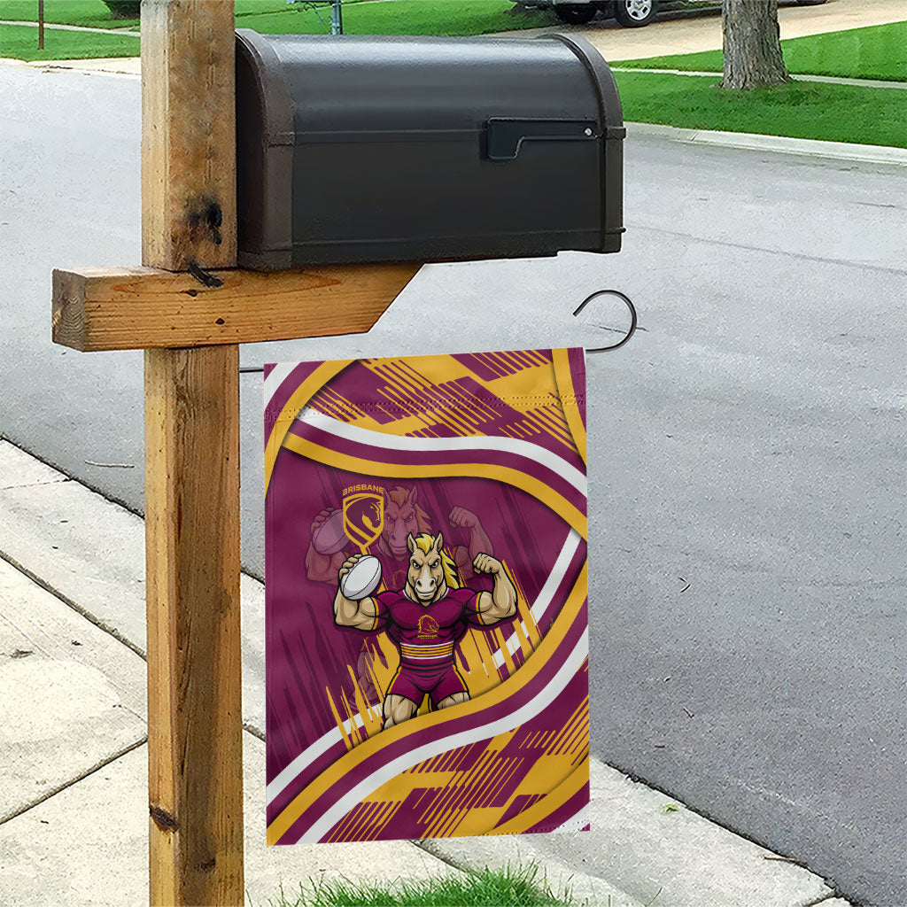Brisbane Broncos Rugby Mascot Garden Flag Fierce Athlete Graphic in Sports Style