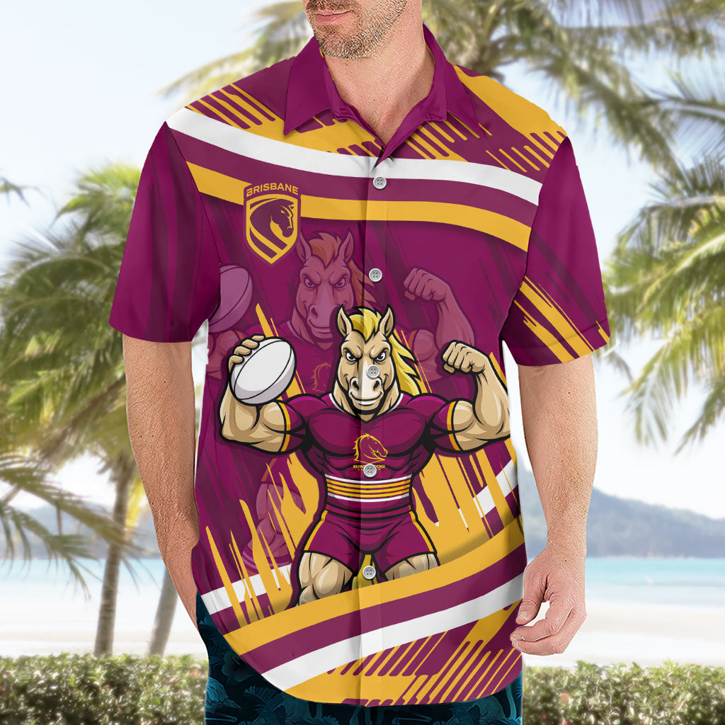Brisbane Broncos Rugby Mascot Hawaiian Shirt Fierce Athlete Graphic in Sports Style