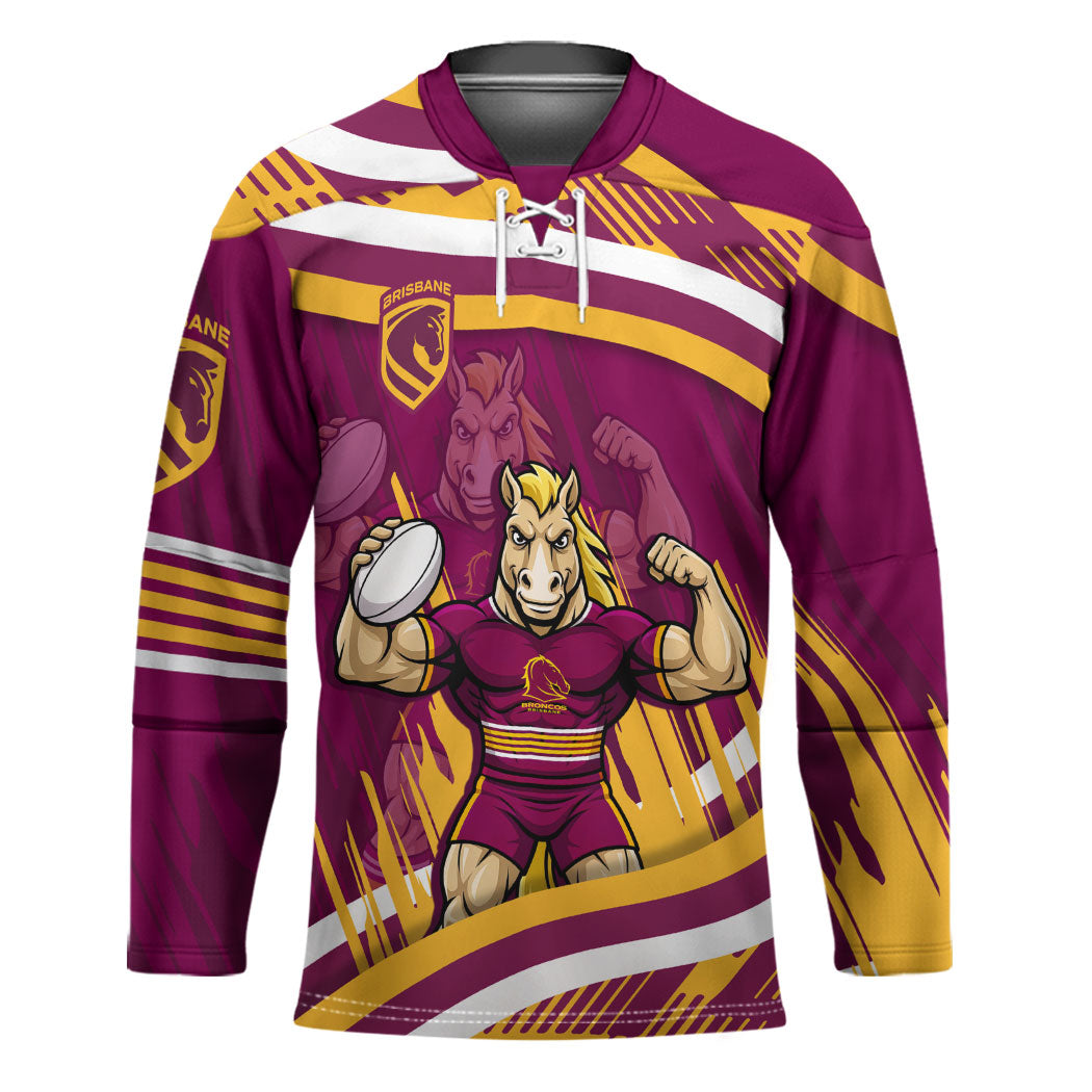 Brisbane Broncos Rugby Mascot Hockey Jersey Fierce Athlete Graphic in Sports Style