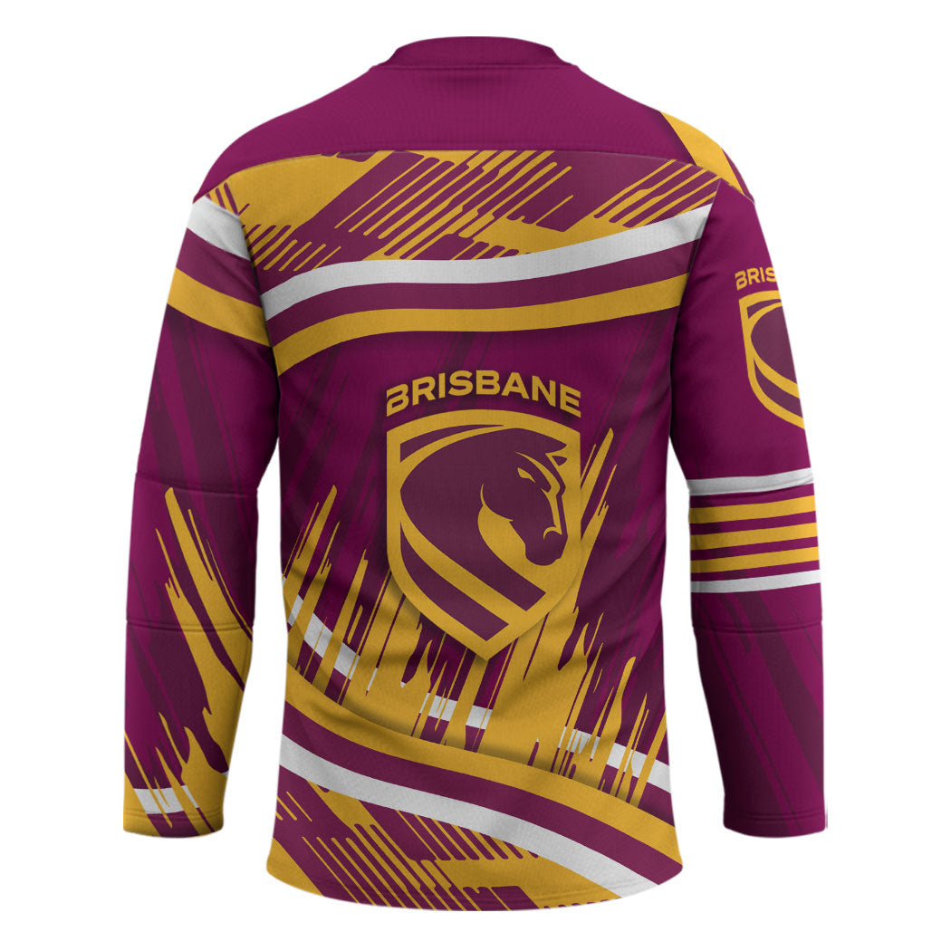 Brisbane Broncos Rugby Mascot Hockey Jersey Fierce Athlete Graphic in Sports Style