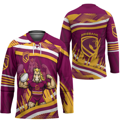 Brisbane Broncos Rugby Mascot Hockey Jersey Fierce Athlete Graphic in Sports Style