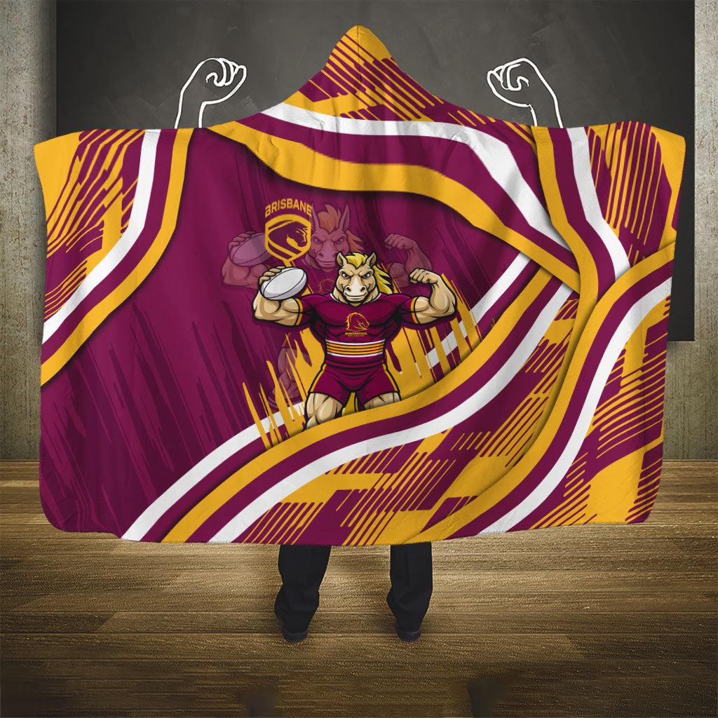 Brisbane Broncos Rugby Mascot Hooded Blanket Fierce Athlete Graphic in Sports Style