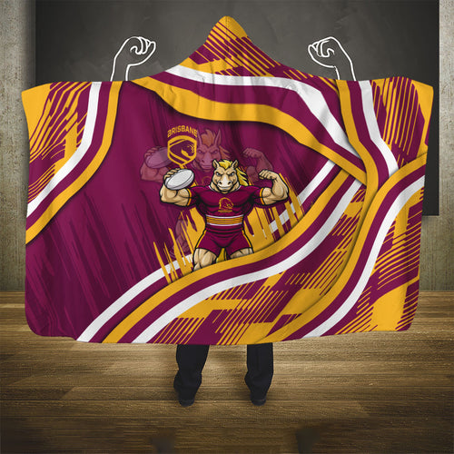 Brisbane Broncos Rugby Mascot Hooded Blanket Fierce Athlete Graphic in Sports Style