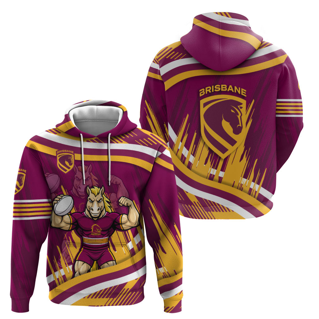 Brisbane Broncos Rugby Mascot Hoodie Fierce Athlete Graphic in Sports Style