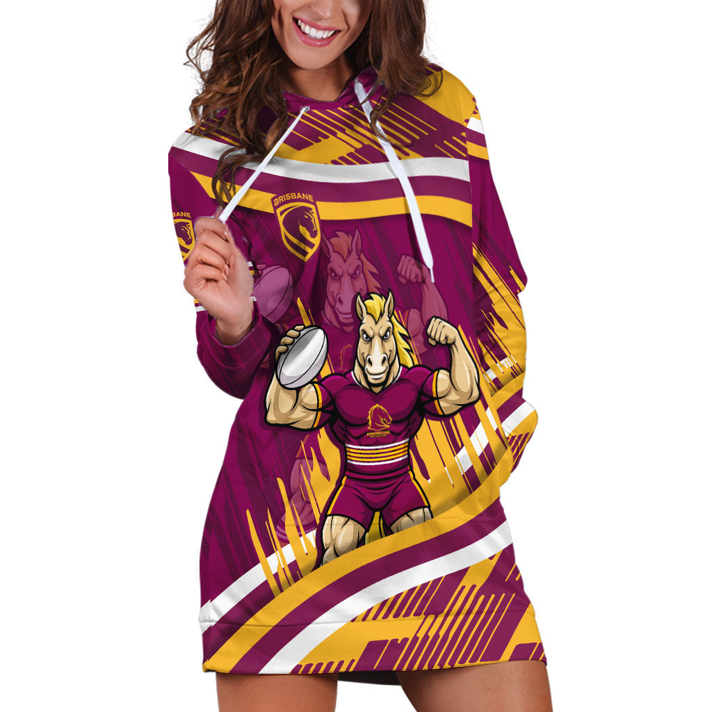 Brisbane Broncos Rugby Mascot Hoodie Dress Fierce Athlete Graphic in Sports Style
