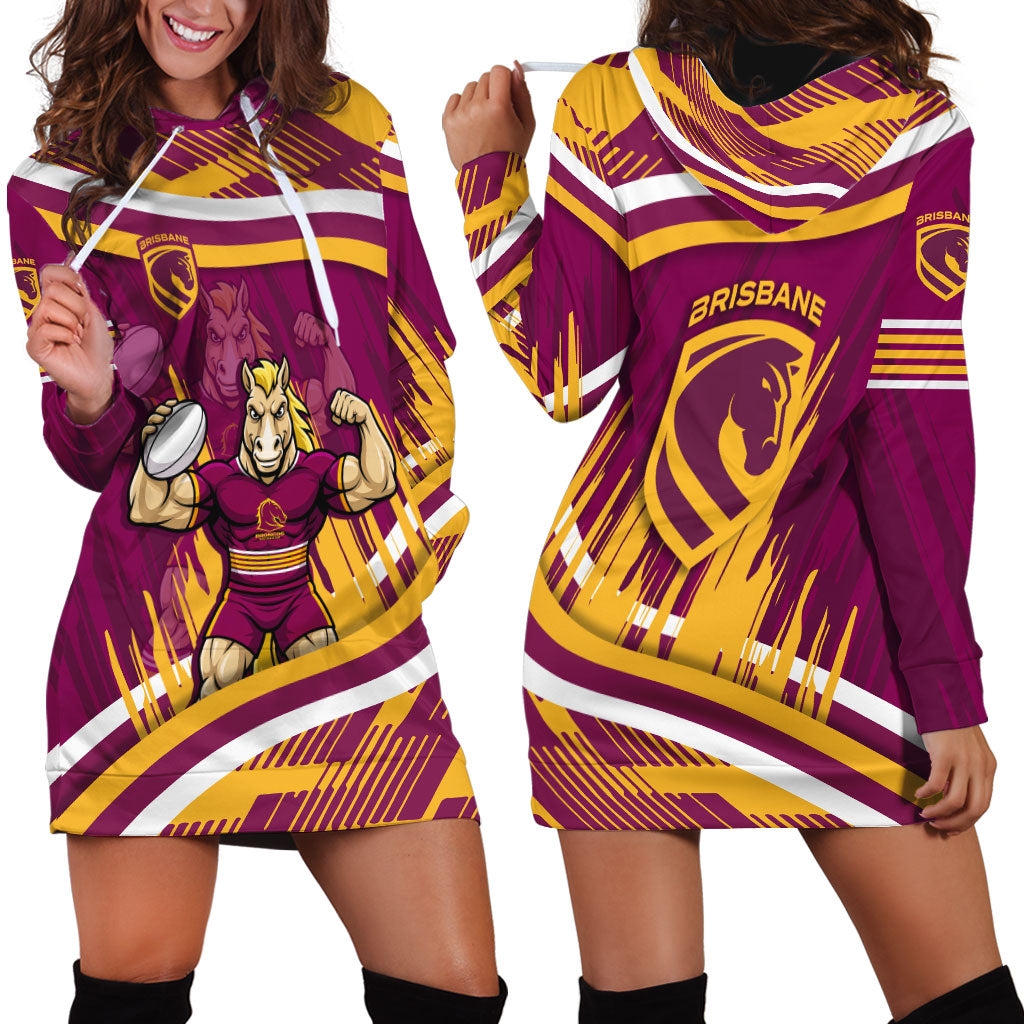 Brisbane Broncos Rugby Mascot Hoodie Dress Fierce Athlete Graphic in Sports Style