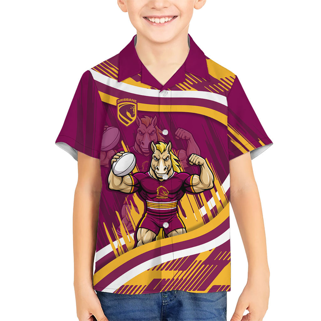 Brisbane Broncos Rugby Mascot Kid Hawaiian Shirt Fierce Athlete Graphic in Sports Style