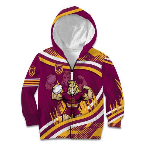 Brisbane Broncos Rugby Mascot Kid Hoodie Fierce Athlete Graphic in Sports Style