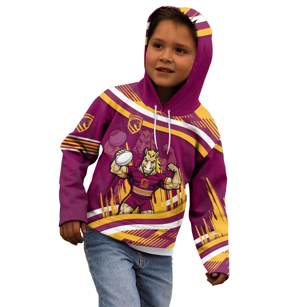 Brisbane Broncos Rugby Mascot Kid Hoodie Fierce Athlete Graphic in Sports Style