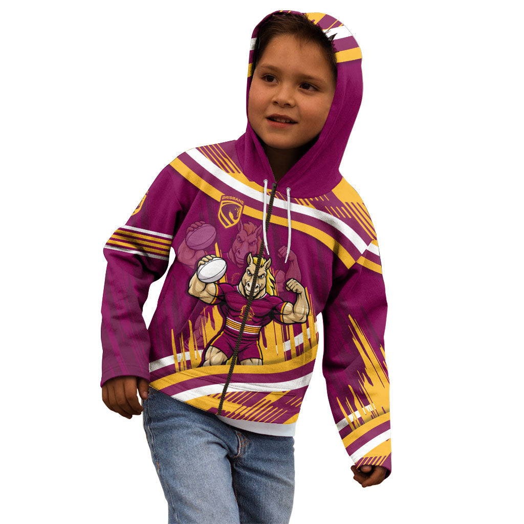 Brisbane Broncos Rugby Mascot Kid Hoodie Fierce Athlete Graphic in Sports Style