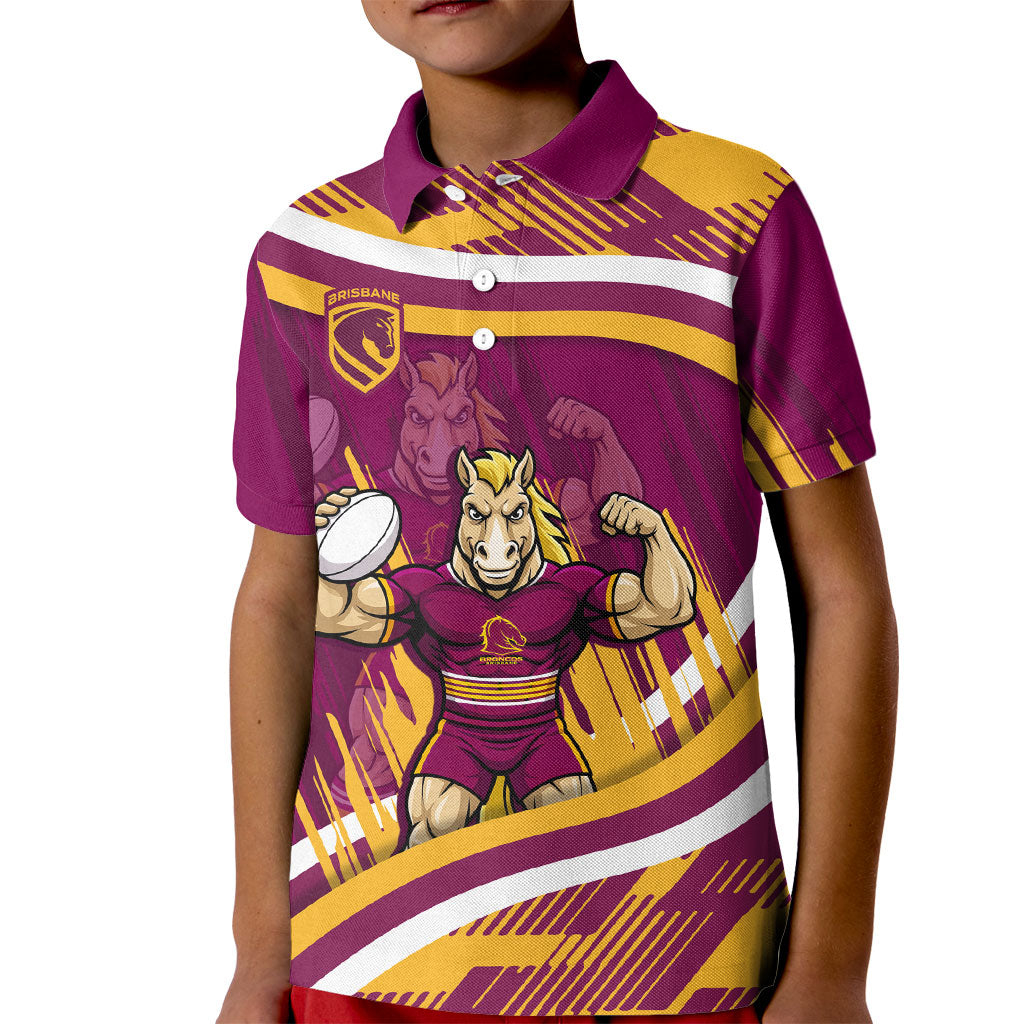 Brisbane Broncos Rugby Mascot Kid Polo Shirt Fierce Athlete Graphic in Sports Style