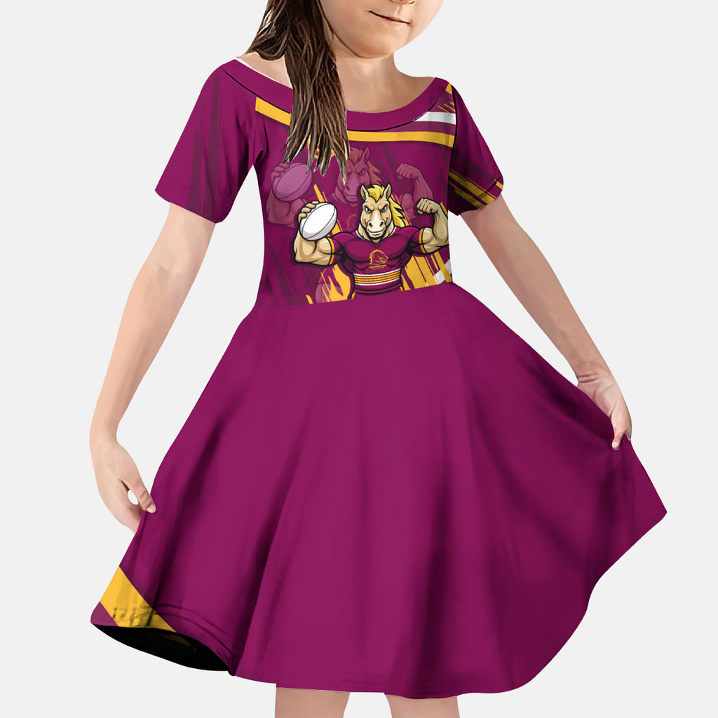 Brisbane Broncos Rugby Mascot Kid Short Sleeve Dress Fierce Athlete Graphic in Sports Style
