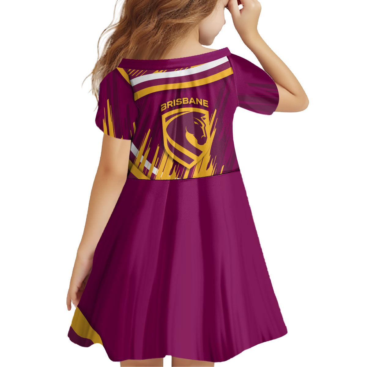 Brisbane Broncos Rugby Mascot Kid Short Sleeve Dress Fierce Athlete Graphic in Sports Style