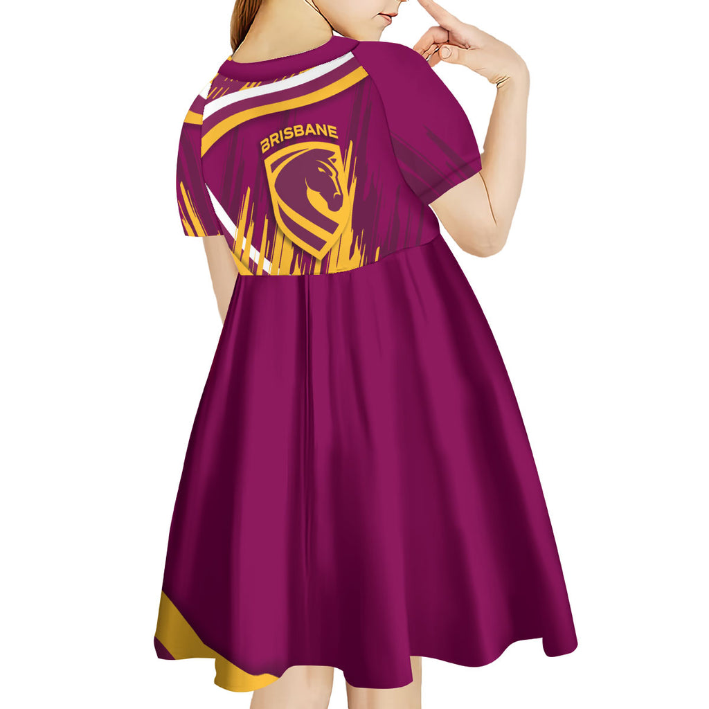 Brisbane Broncos Rugby Mascot Kid Short Sleeve Dress Fierce Athlete Graphic in Sports Style