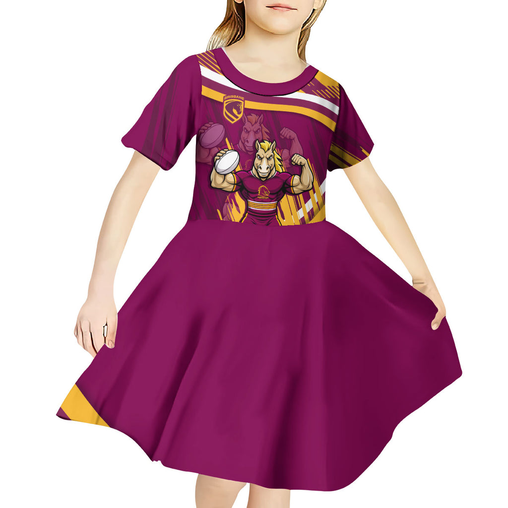 Brisbane Broncos Rugby Mascot Kid Short Sleeve Dress Fierce Athlete Graphic in Sports Style