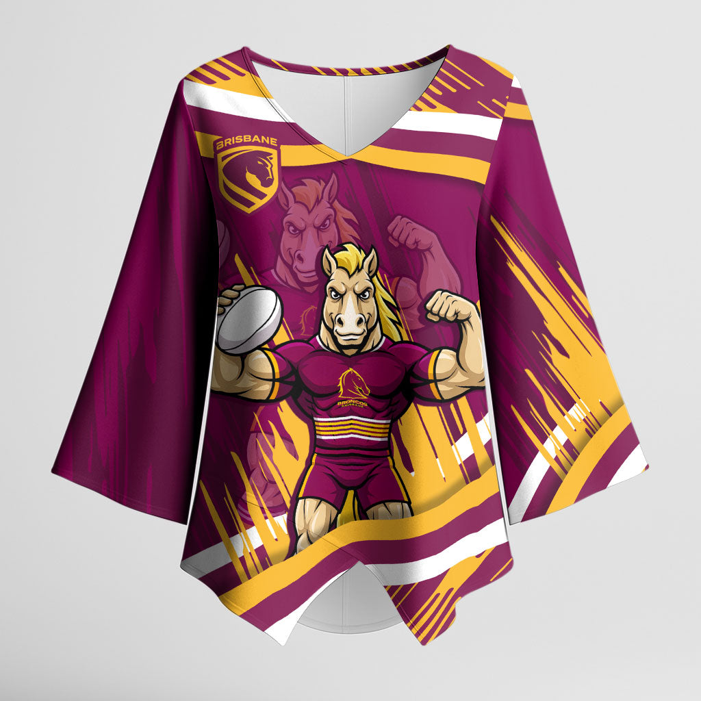 Brisbane Broncos Rugby Mascot Kimono Sleeve Blouse Fierce Athlete Graphic in Sports Style