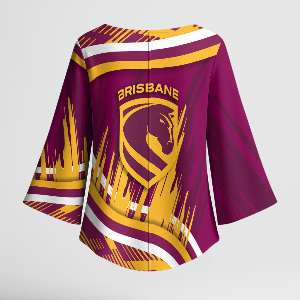 Brisbane Broncos Rugby Mascot Kimono Sleeve Blouse Fierce Athlete Graphic in Sports Style