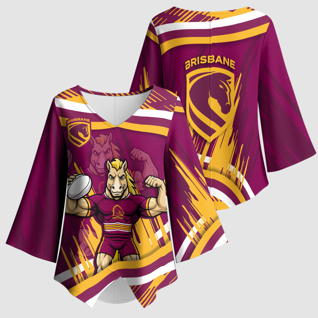 Brisbane Broncos Rugby Mascot Kimono Sleeve Blouse Fierce Athlete Graphic in Sports Style