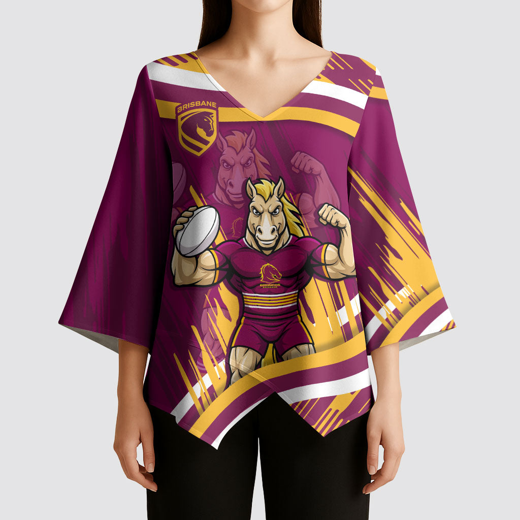 Brisbane Broncos Rugby Mascot Kimono Sleeve Blouse Fierce Athlete Graphic in Sports Style