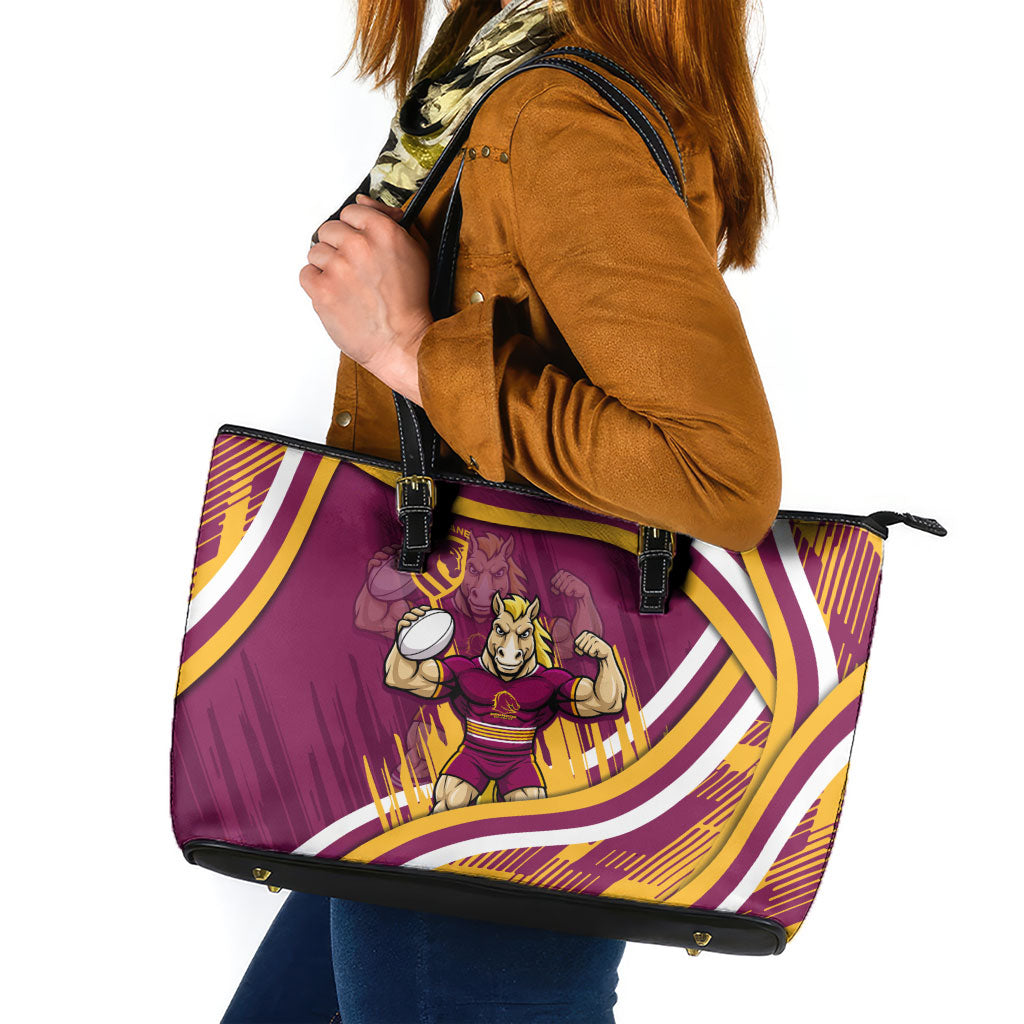 Brisbane Broncos Rugby Mascot Leather Tote Bag Fierce Athlete Graphic in Sports Style