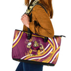 Brisbane Broncos Rugby Mascot Leather Tote Bag Fierce Athlete Graphic in Sports Style